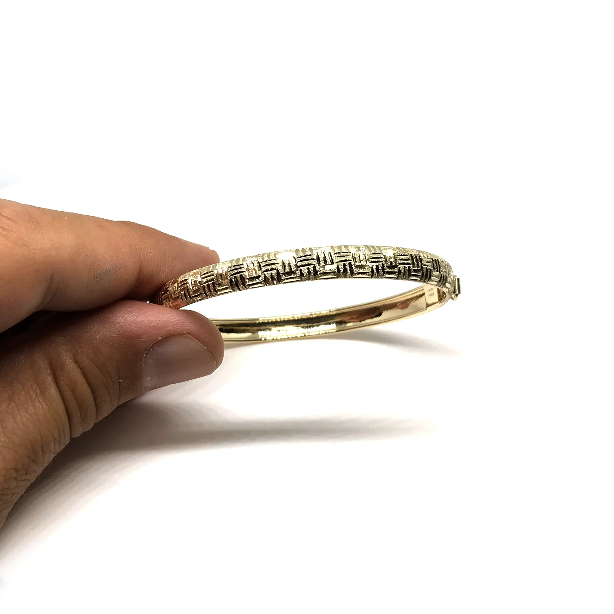 10k Yellow Gold High Polished  Greek Key Flex Bangle Bracelet, 7"