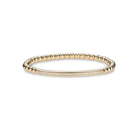 14K & 18K Gold Single Diamond Row Bar ID Stretch Ball Bracelet