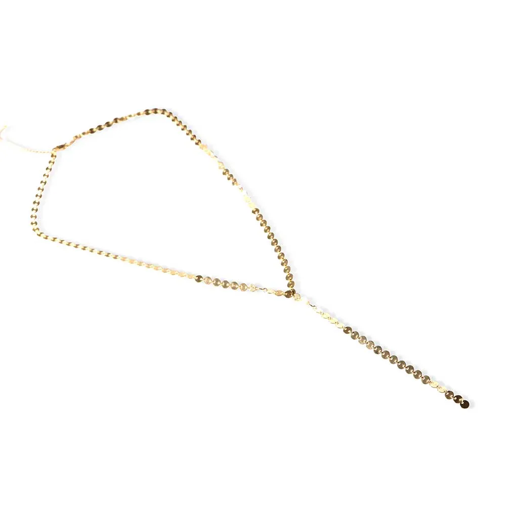 14K GOLD DISC LARIAT NECKLACE