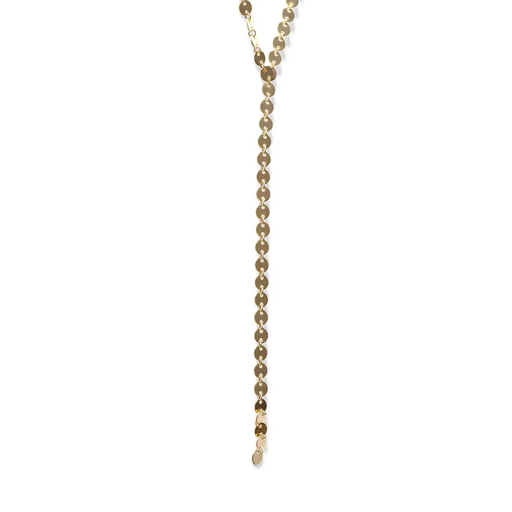 14K GOLD DISC LARIAT NECKLACE