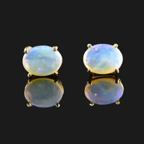 14K Gold Jelly Opal Pierced Stud Earrings