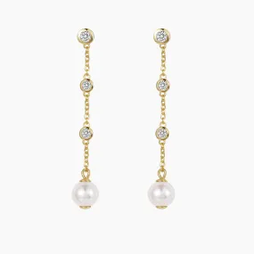 14K Gold Plated Pearl Chain Dangle Earrings