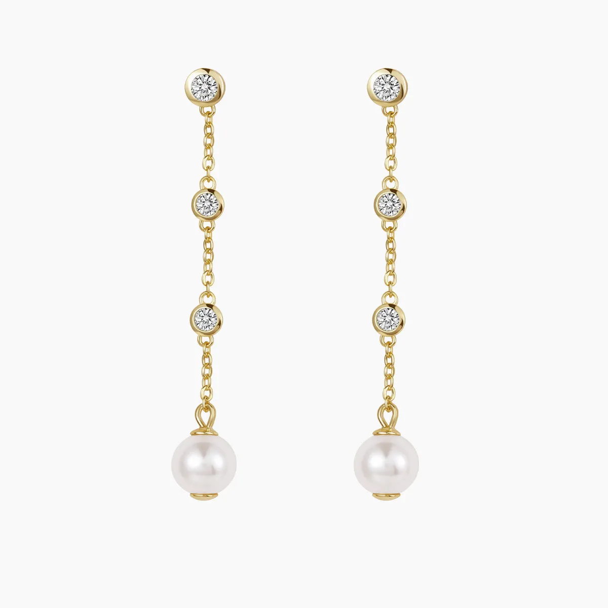 14K Gold Plated Pearl Chain Dangle Earrings