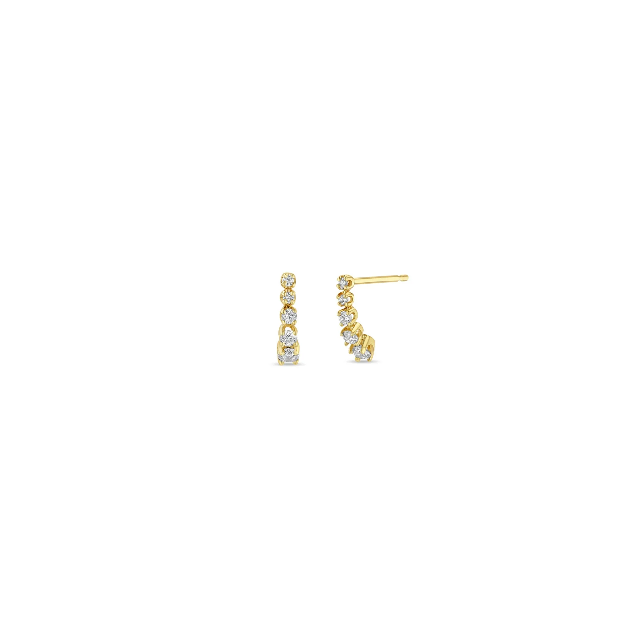 14k Graduated Prong Diamond Curved Bar Drop Earrings