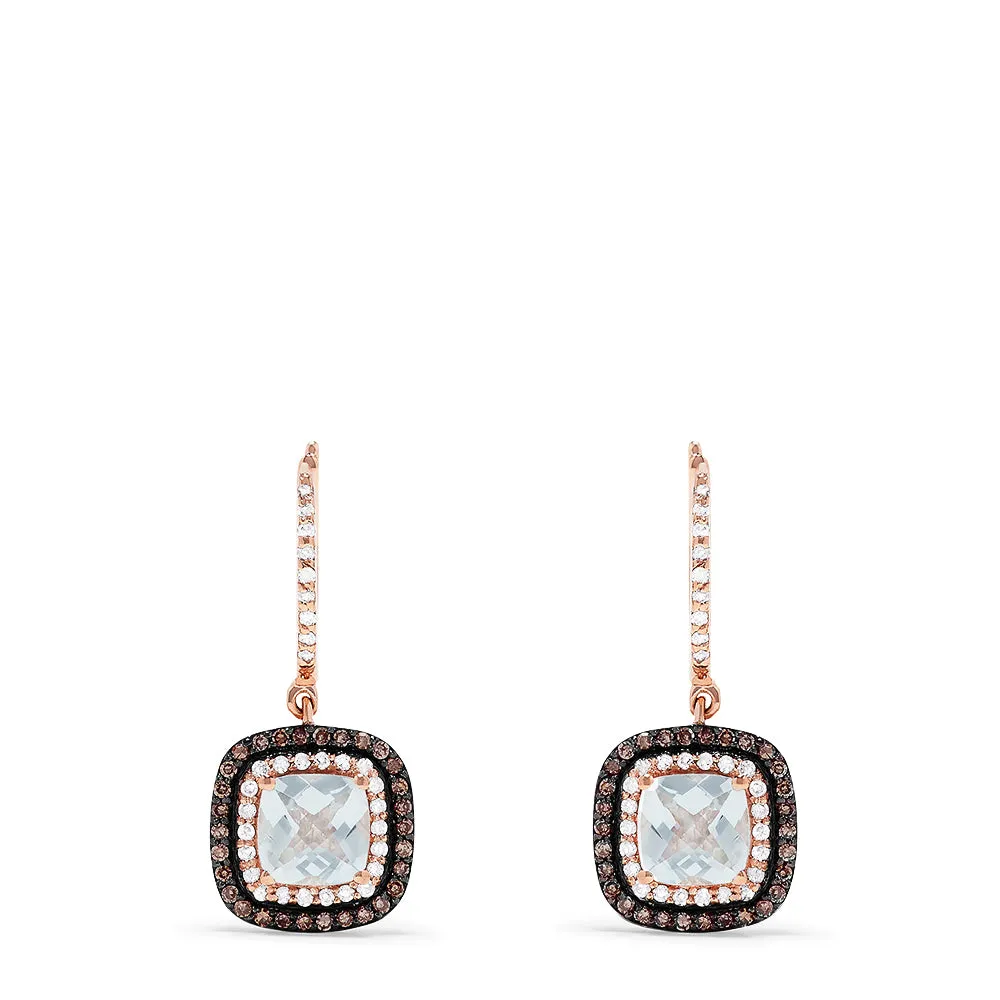 14K Rose Gold Aquamarine and Diamond Drop Earrings, 2.18 TCW