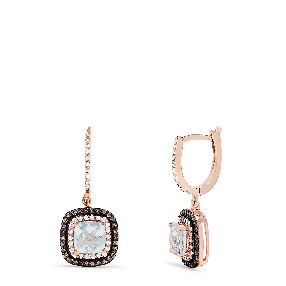 14K Rose Gold Aquamarine and Diamond Drop Earrings, 2.18 TCW