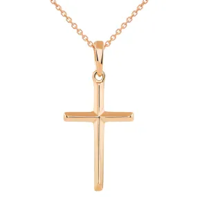 14K Solid Rose Gold Traditional Simple Religious Cross Pendant Necklace