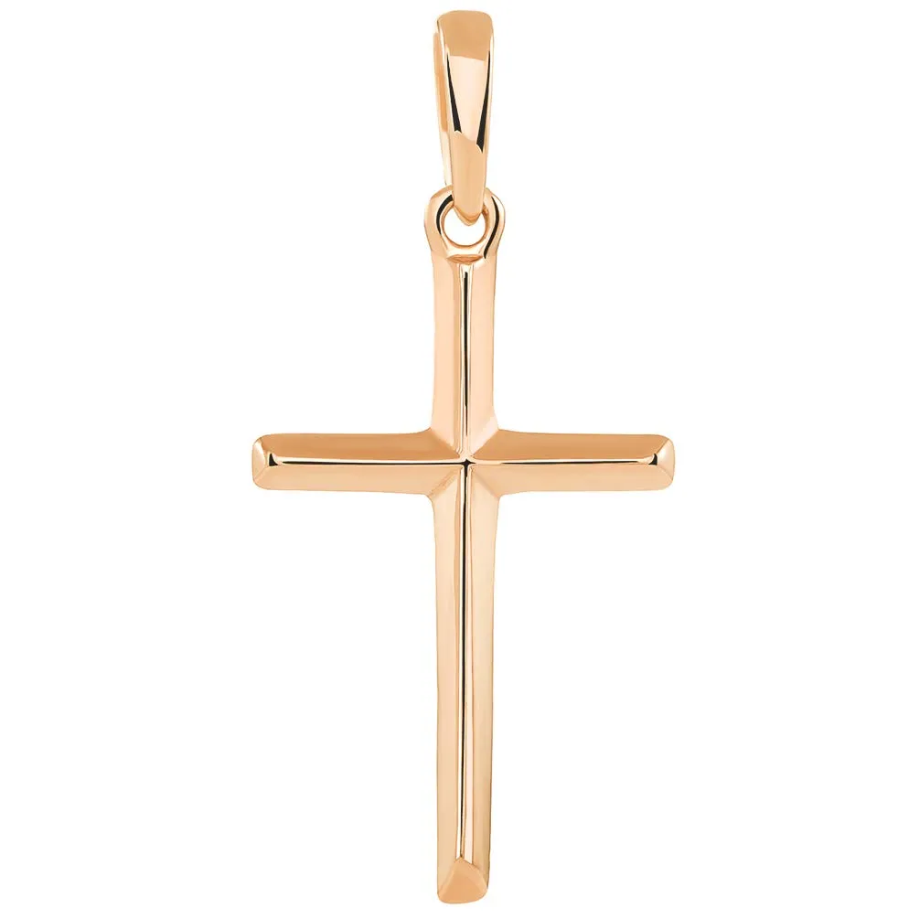 14K Solid Rose Gold Traditional Simple Religious Cross Pendant Necklace