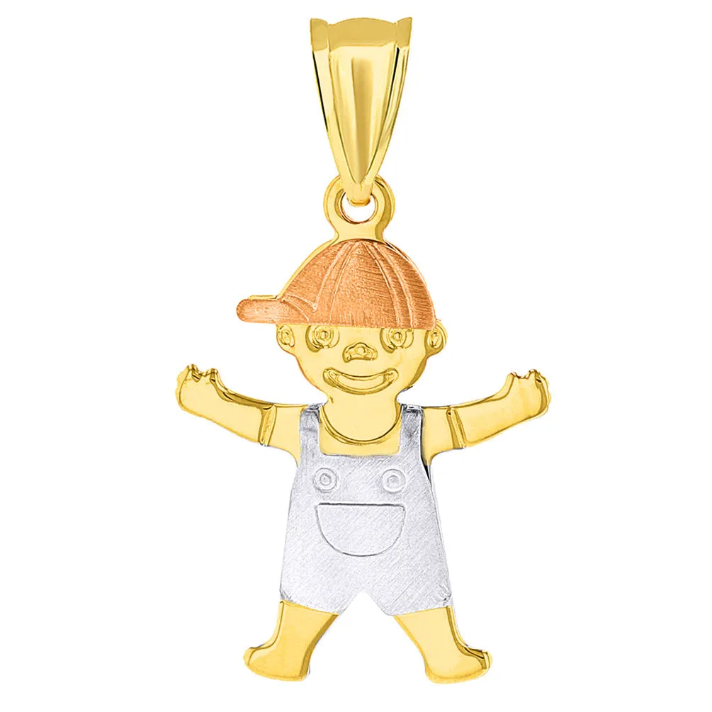 14k Tri Color Gold Little Boy Child Pendant with Cuban Necklace