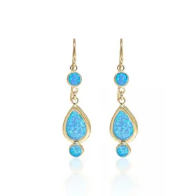 14K Yellow Gold Teardrop Blue Opal 7X10mm Dangle Earrings