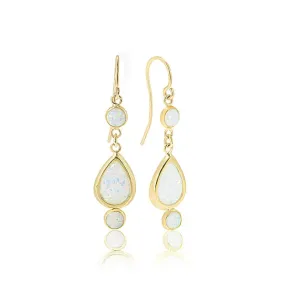 14K Yellow Gold Teardrop White Opal 7X10mm Dangle Earrings