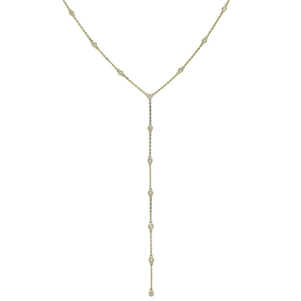 14KT 0.35CT ROUND DIAMONDS BY THE YARD LARIAT NECKLACE 18"-2 COLORS