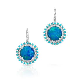 14KT White Gold Opal Turquoise Diamond Round Kai Earrings