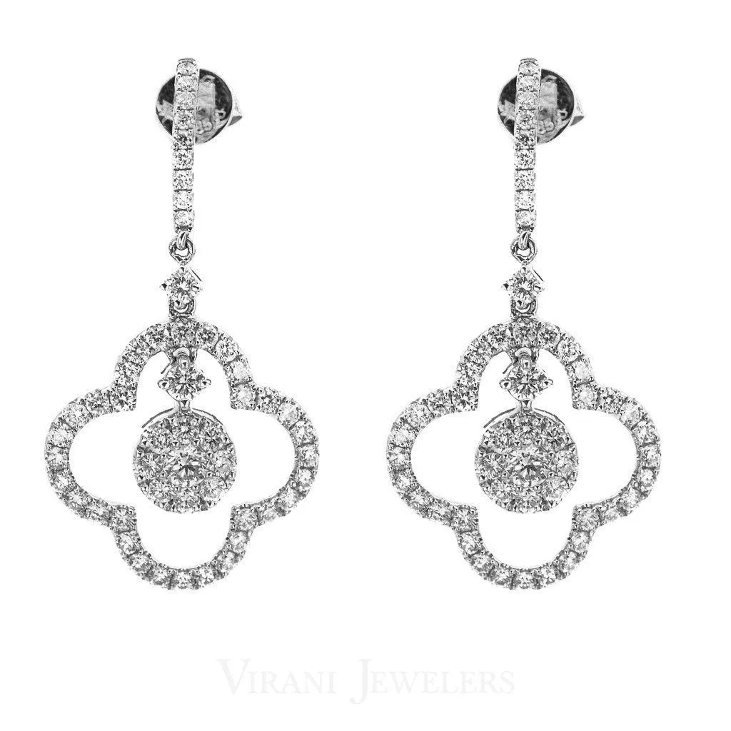 1.6CT Diamond Drop Quatrefoil Earrings Set In 14K White Gold