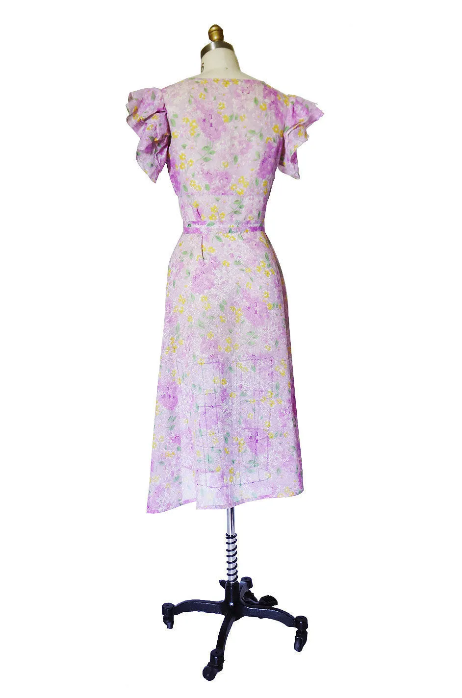 1920s Fine Cotton Crisp Voile Print Dress