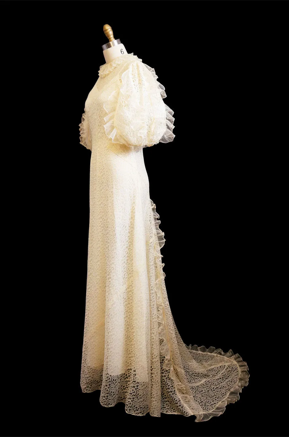 1930s Fine Lace & Ruffle Wedding Gown