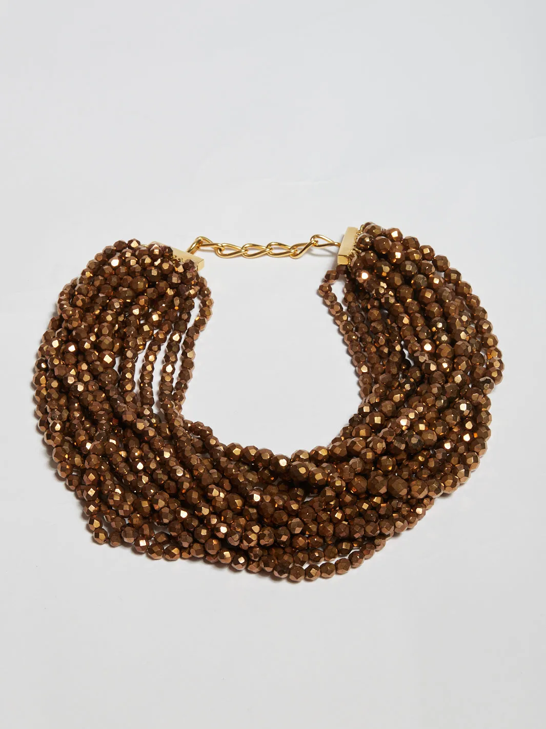 1980s multi-strand choker necklace made with bronze-coloured beads