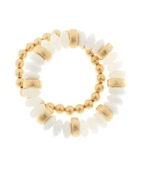 2 ROW BEADED BRACELET SET IN WHITE/GOLD