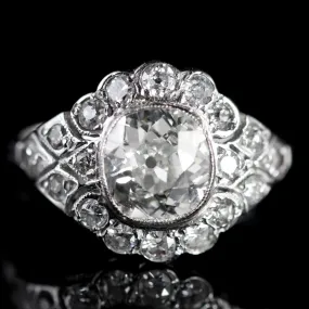 3.26Ct Old Cut Diamond 18Ct White Gold Cluster Ring