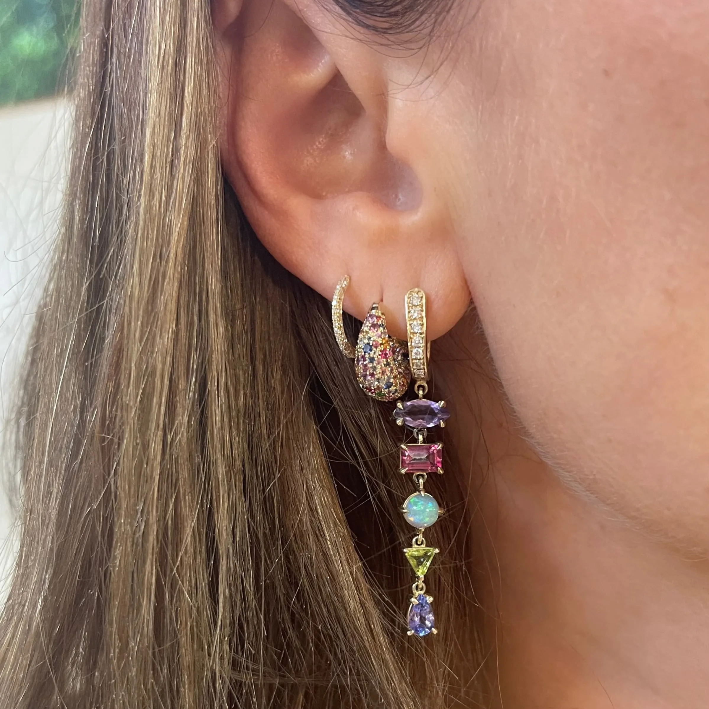 5 Stone Gemfetti Gemstone & Diamond Drop Earrings