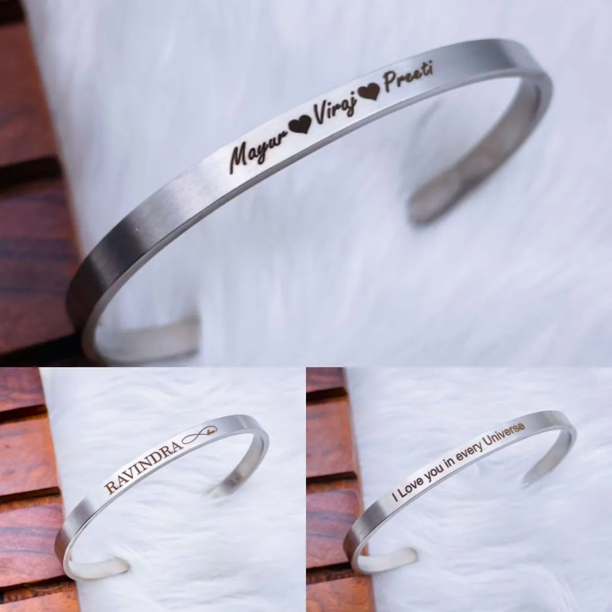 5mm Matte Finish 316 Surgical Stainless Steel Customized Personalised Laser Engraved Free Size Cuff Kada Bangle Bracelet Unisex