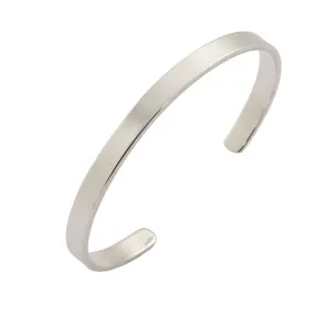 6mm Wide Mens Sterling Silver Plain Slim Cuff Bracelet