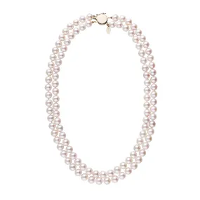 7.5-8.0 mm White Freshadama Freshwater Pearl Double Strand Circle Clasp Necklace