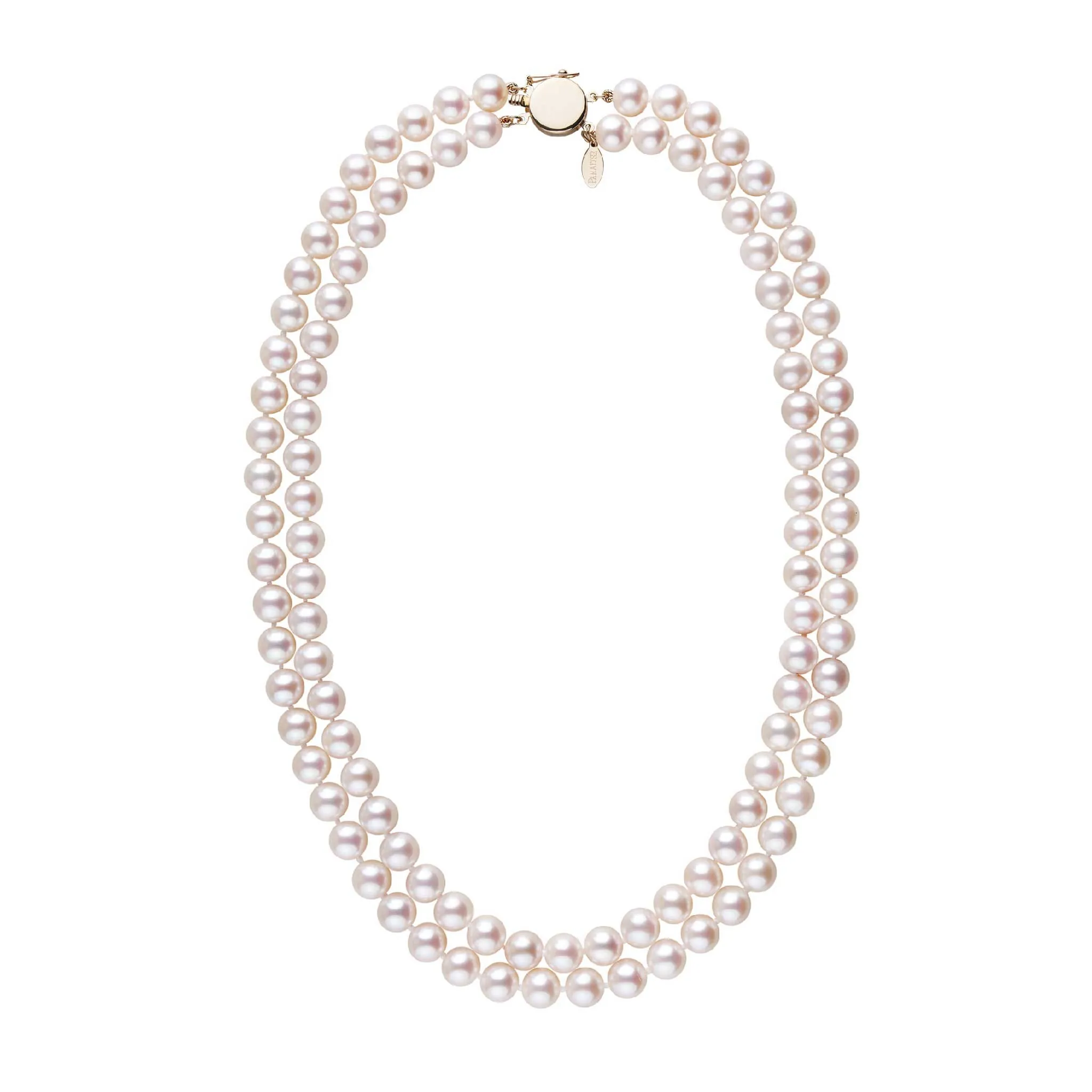 7.5-8.0 mm White Freshadama Freshwater Pearl Double Strand Circle Clasp Necklace