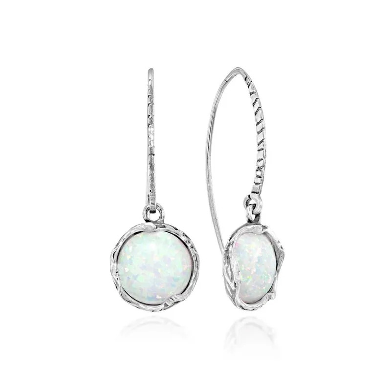 925 Sterling Silver Round White Opal 12mm Dangle Earrings