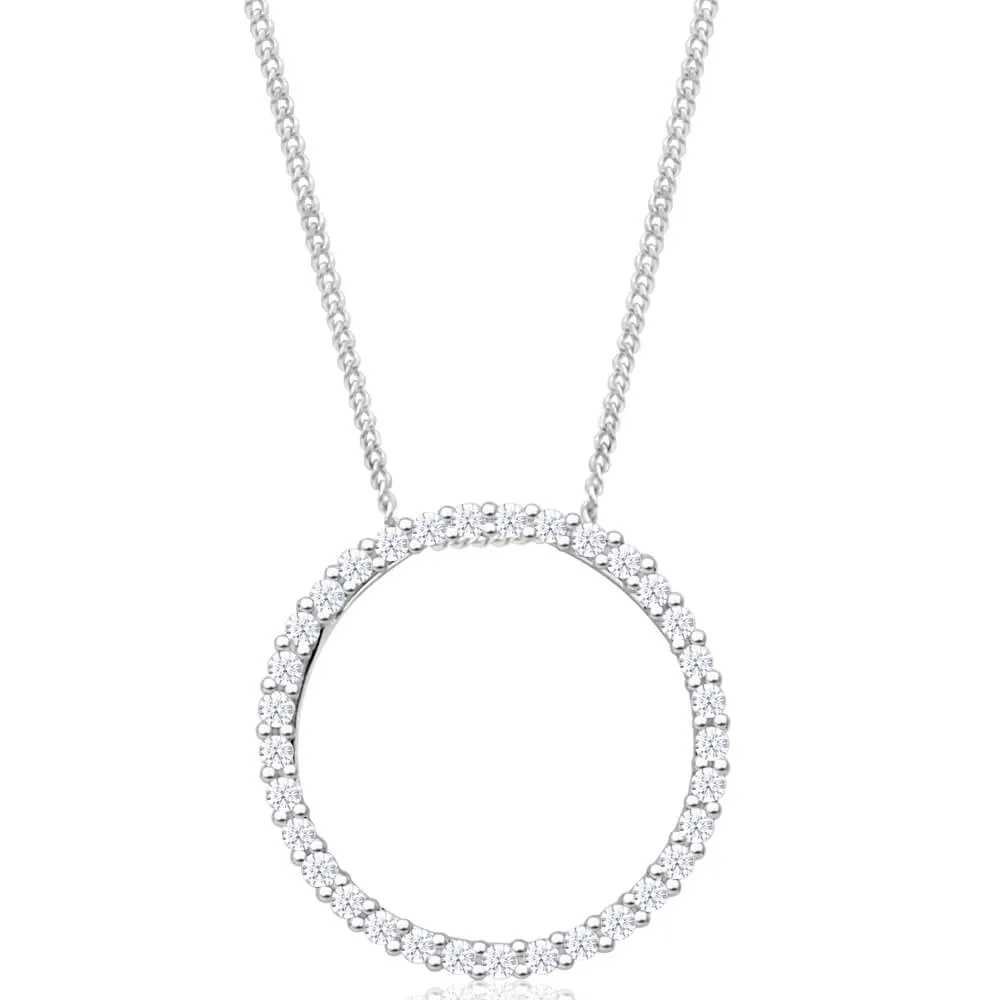 9ct Gorgeous White Gold  Circle of Life 1/4 Carat Diamond Pendant With Chain