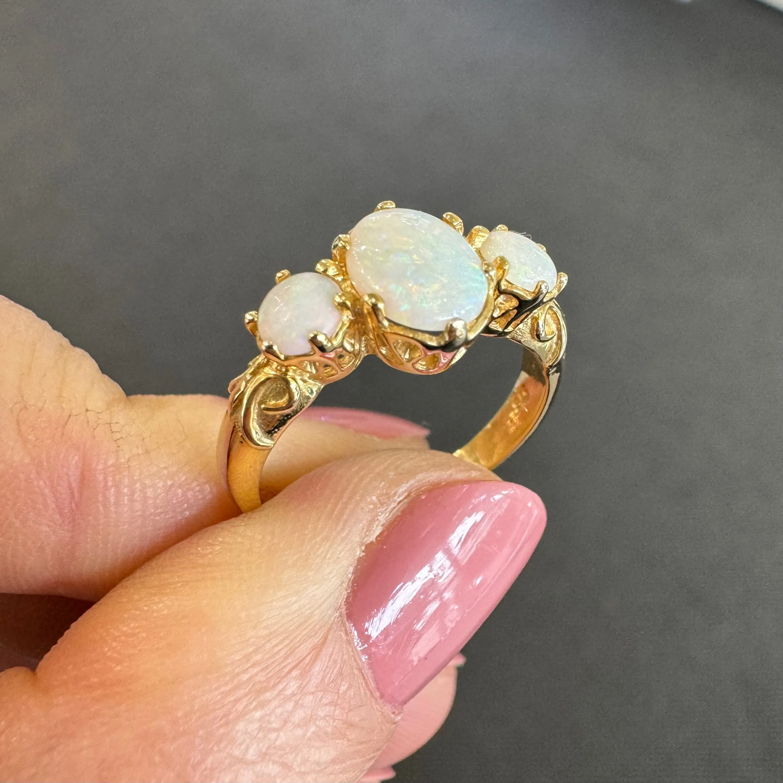 9ct Yellow Gold Solid Opal Trilogy Ring