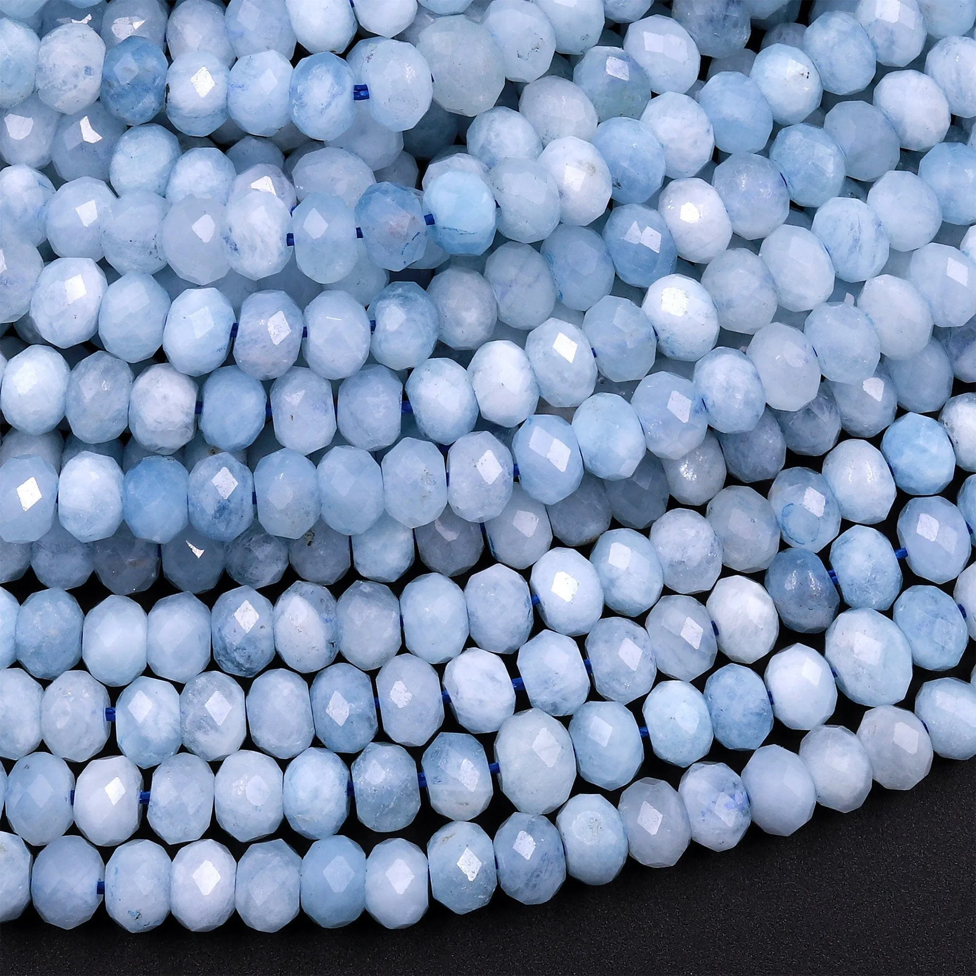 AA Faceted Natural Aquamarine 5mm Rondelle Beads Micro Laser Diamond Cut Real Genuine Gemstone 15.5" Strand