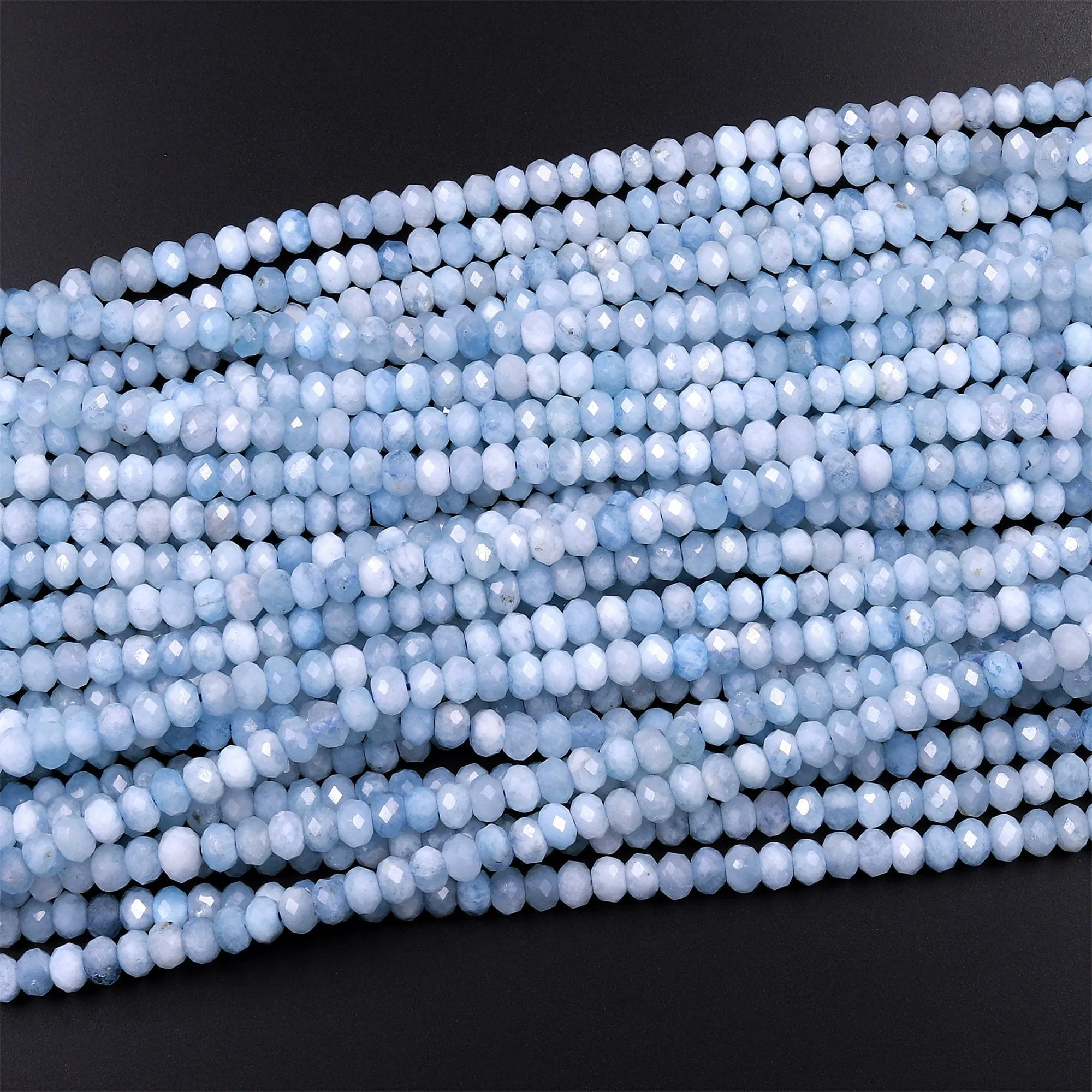 AA Faceted Natural Aquamarine 5mm Rondelle Beads Micro Laser Diamond Cut Real Genuine Gemstone 15.5" Strand