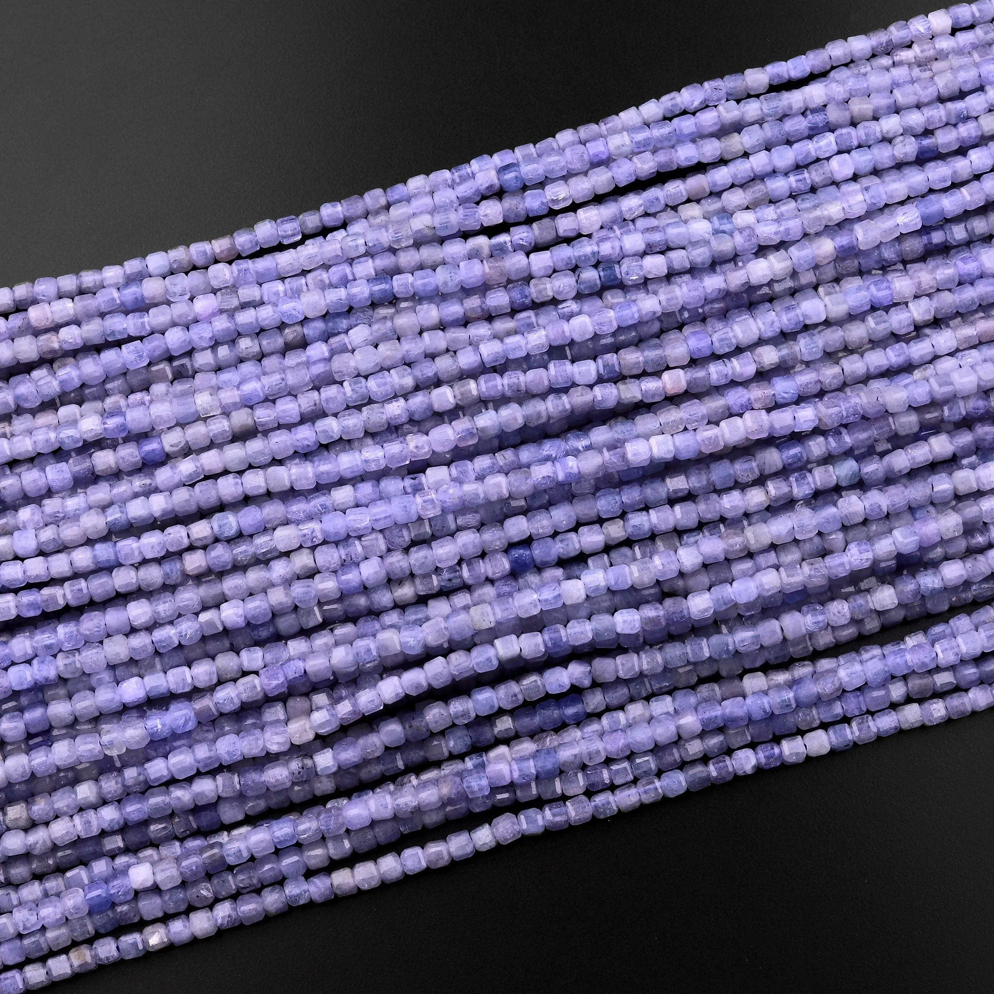 AA Faceted Natural Tanzanite 2mm Cube Beads Purple Blue Gemstone 15.5" Strand