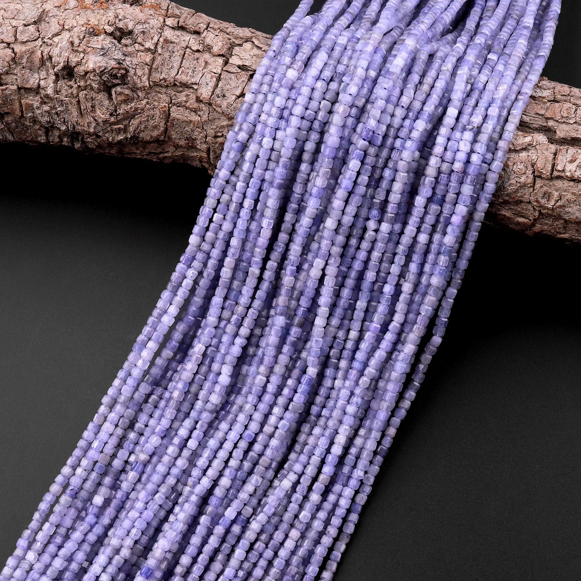 AA Faceted Natural Tanzanite 2mm Cube Beads Purple Blue Gemstone 15.5" Strand