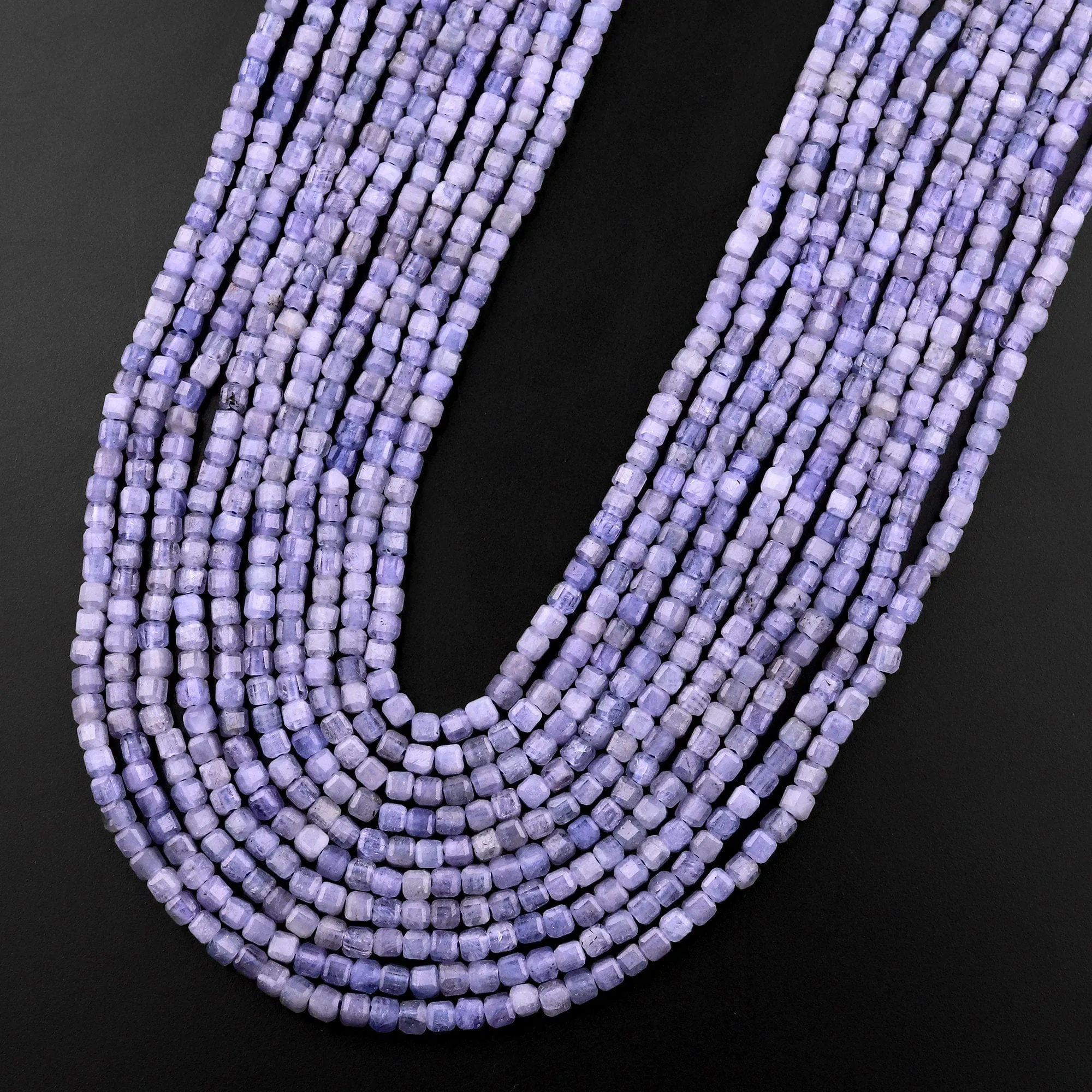 AA Faceted Natural Tanzanite 2mm Cube Beads Purple Blue Gemstone 15.5" Strand