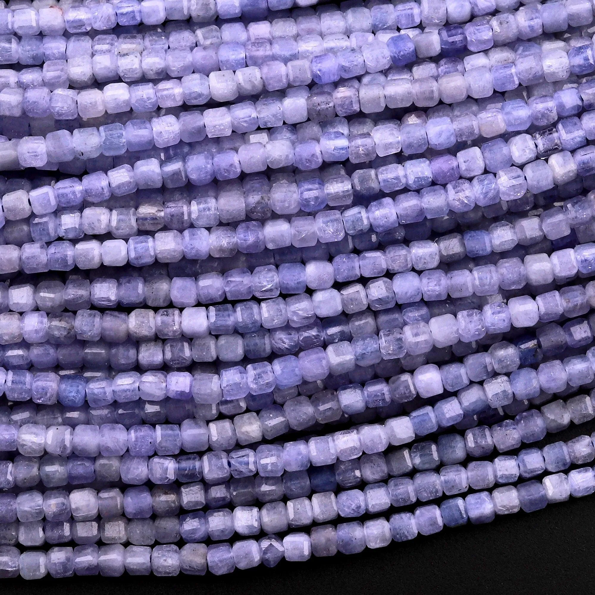 AA Faceted Natural Tanzanite 2mm Cube Beads Purple Blue Gemstone 15.5" Strand