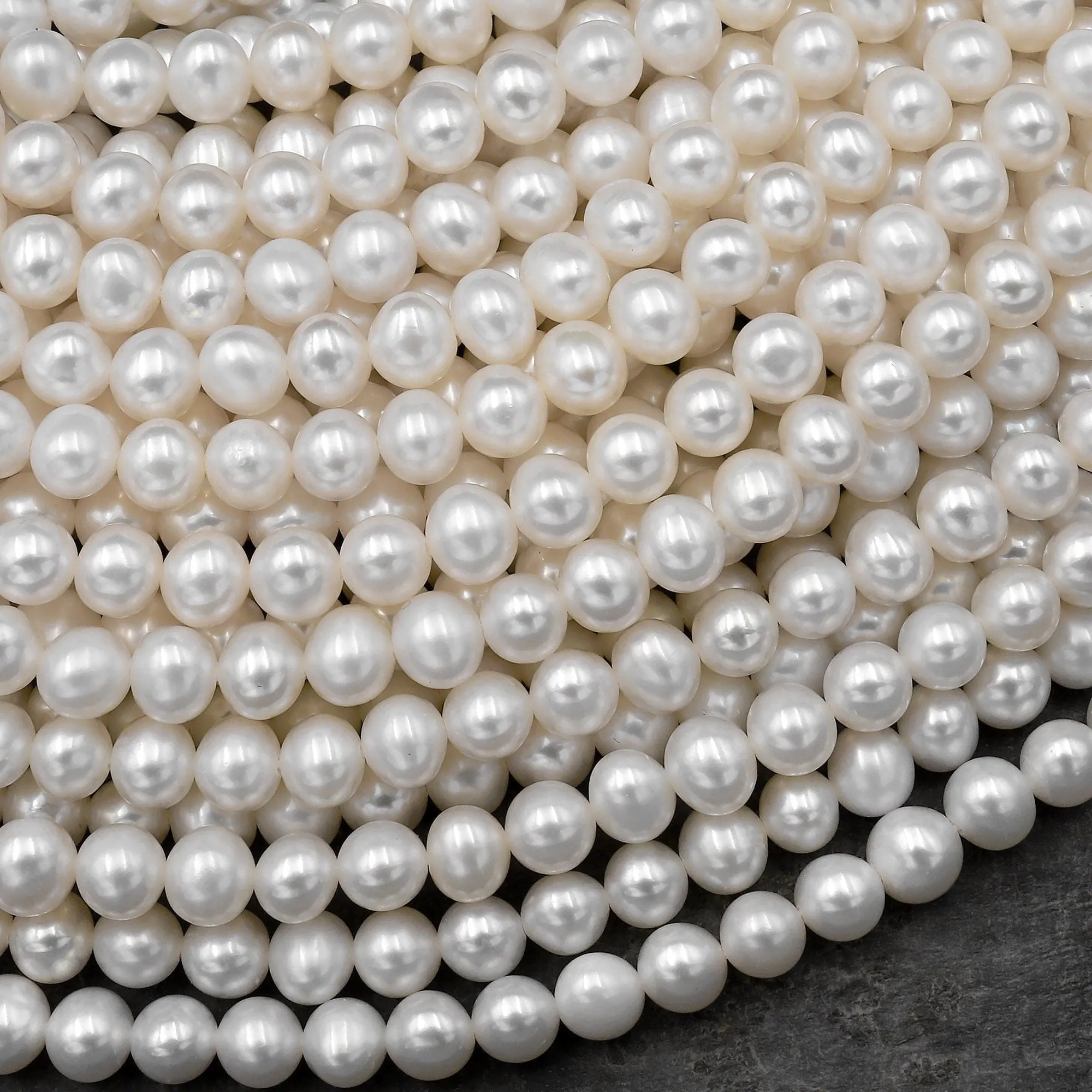 AA Genuine White Freshwater Pearl 5mm 6mm Off Round Pearl Shimmery Iridescent Classic White Pearl 15.5" Strand