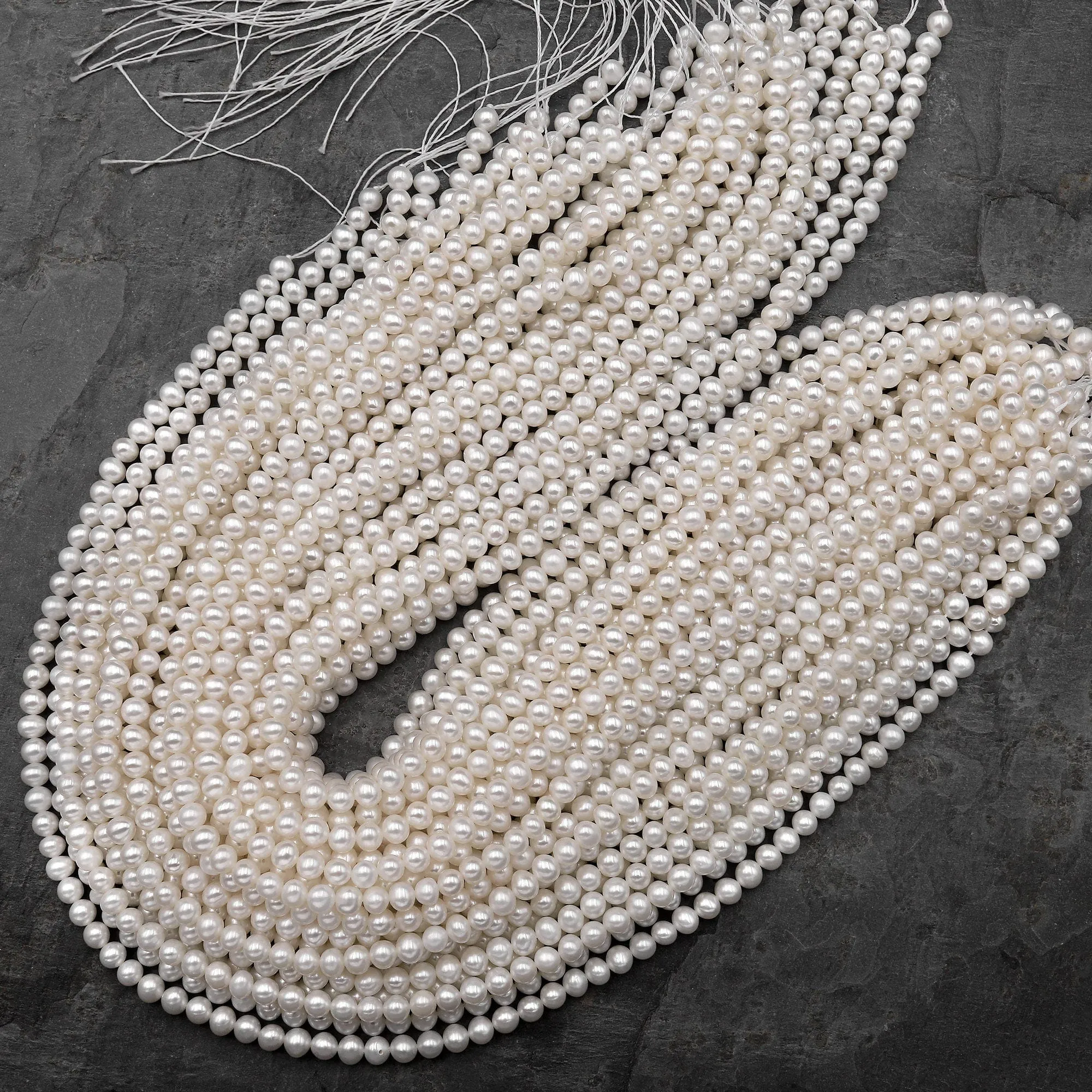 AA Genuine White Freshwater Pearl 5mm 6mm Off Round Pearl Shimmery Iridescent Classic White Pearl 15.5" Strand