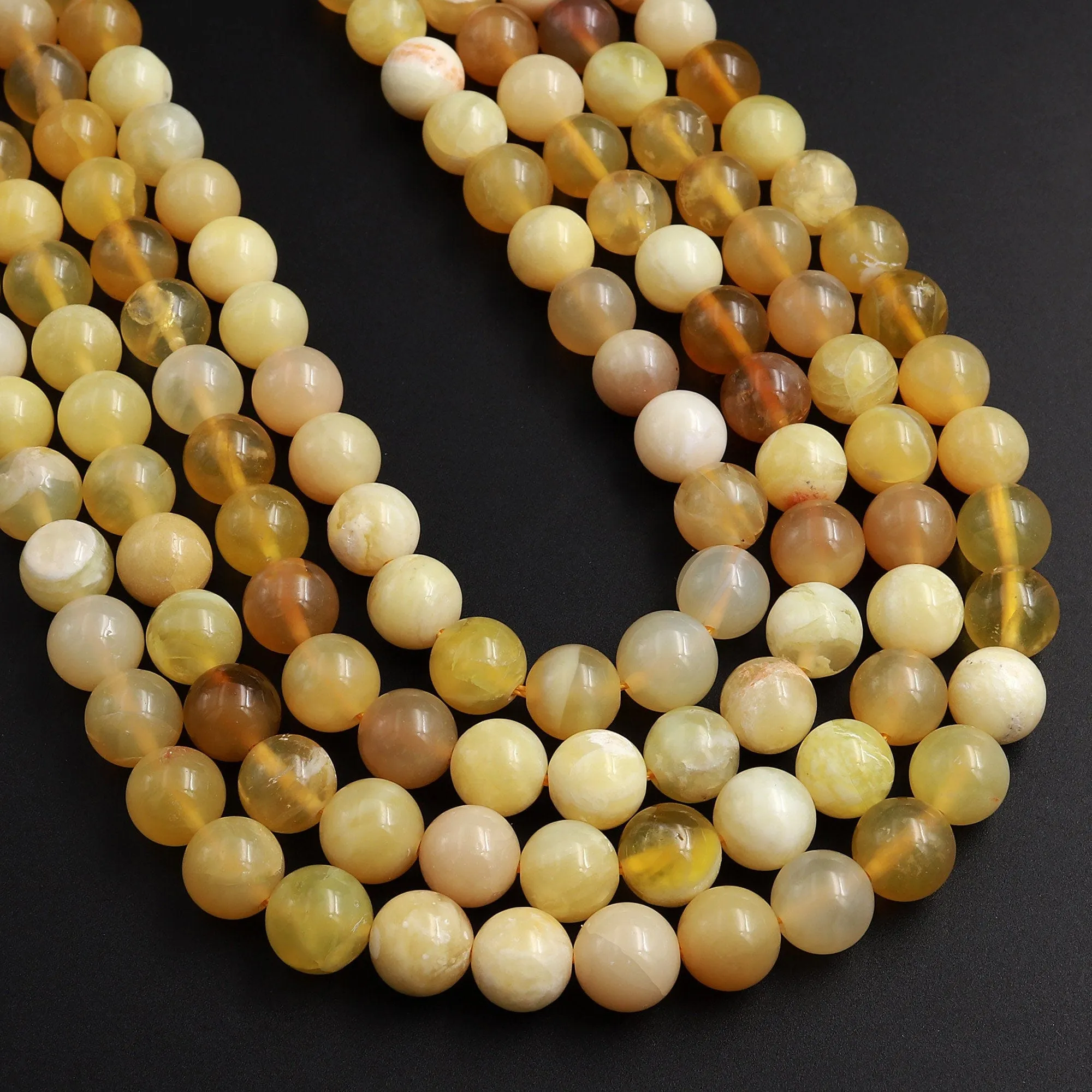 AA Natural Yellow Opal Smooth Round Beads 6mm 8mm 10mm 15.5" Strand