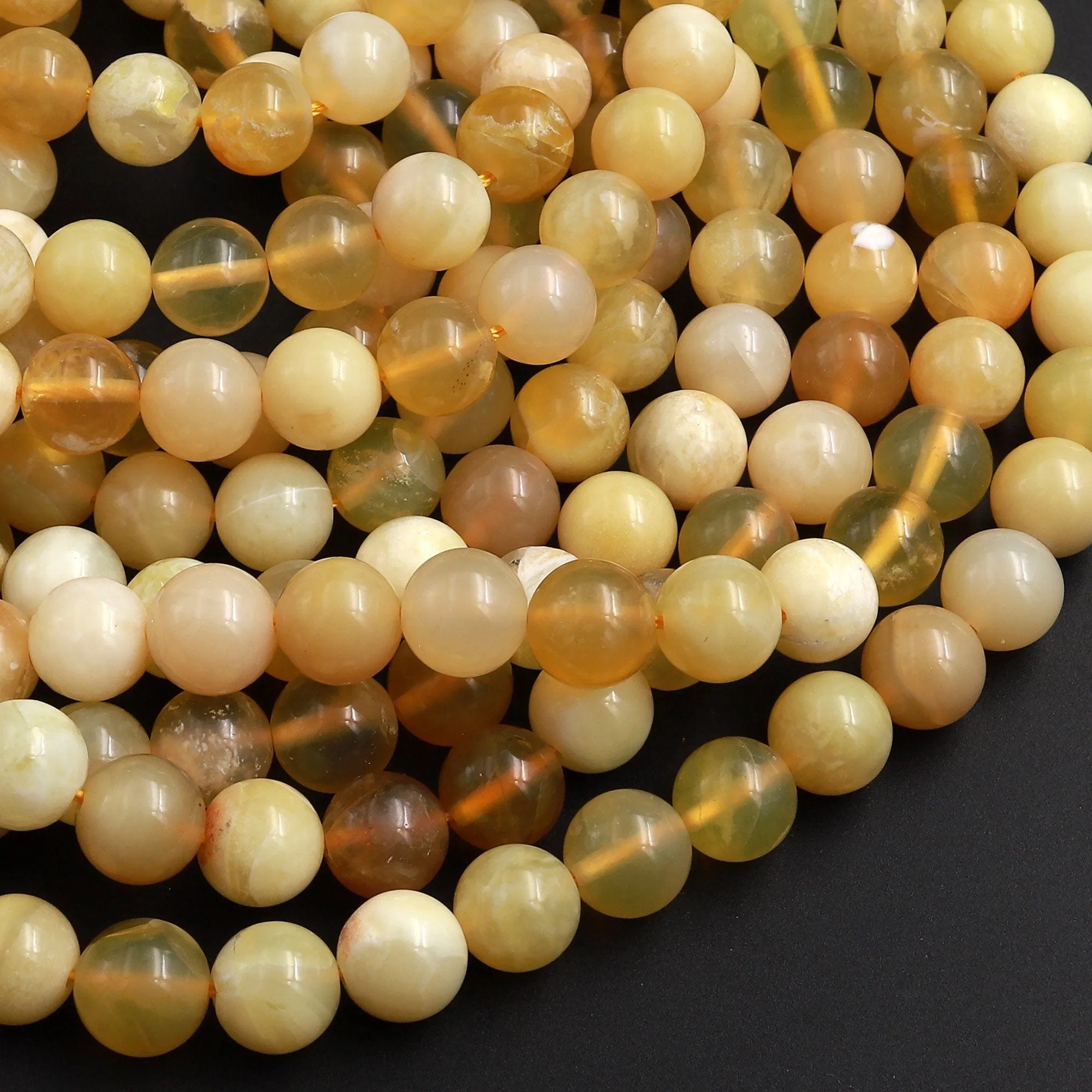 AA Natural Yellow Opal Smooth Round Beads 6mm 8mm 10mm 15.5" Strand