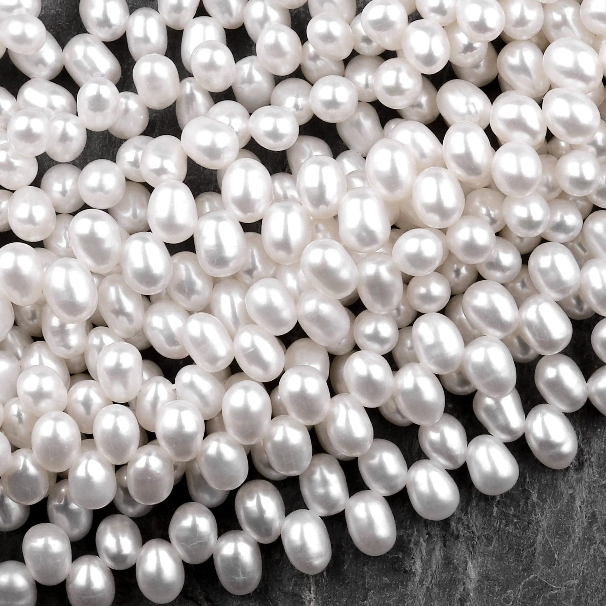 AAA 4-5mm Genuine White Freshwater Rice Pearl Top Side Drilled Shimmery Iridescent Classic White Pearl Good for Earrings 16" Strand