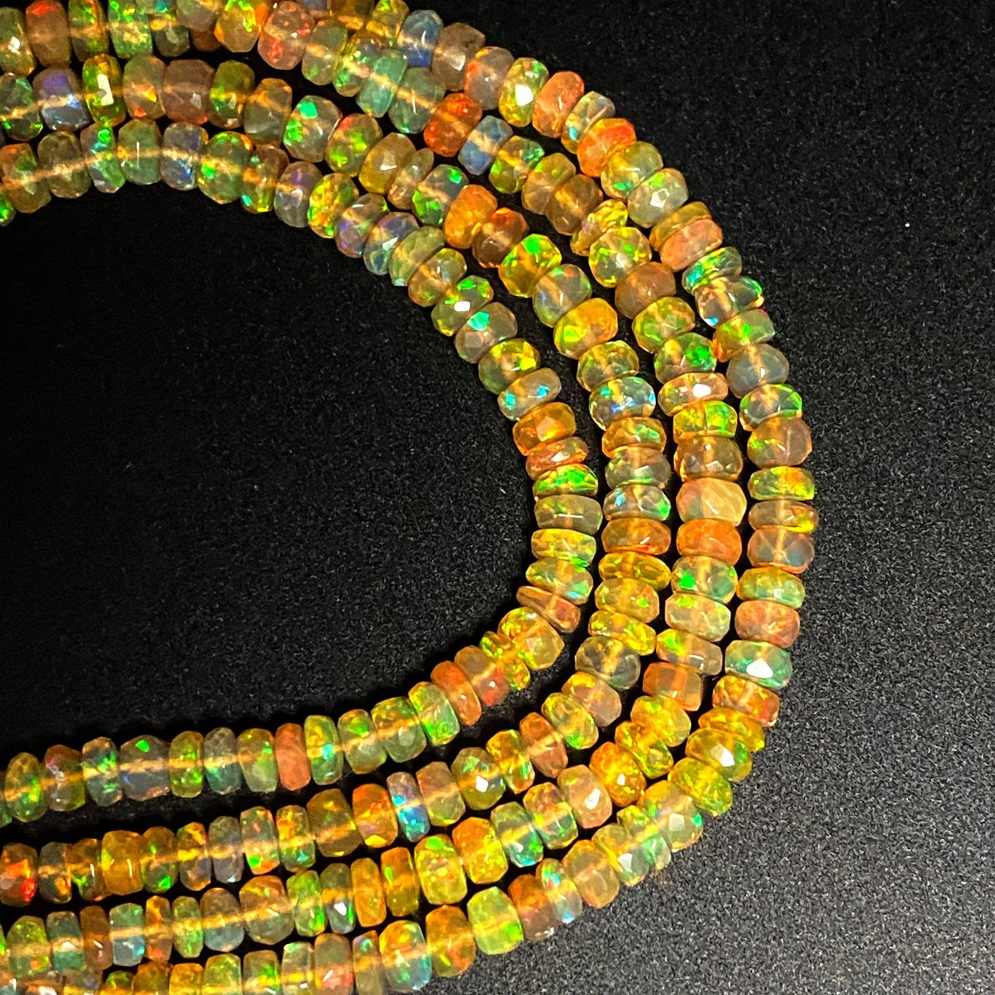 AAA Ethiopian Opal Faceted Rondelle Beads Graduating 3.5mm 5mm Super Flashy Fiery Rainbow Honey Amber Orange 16.5" Strand