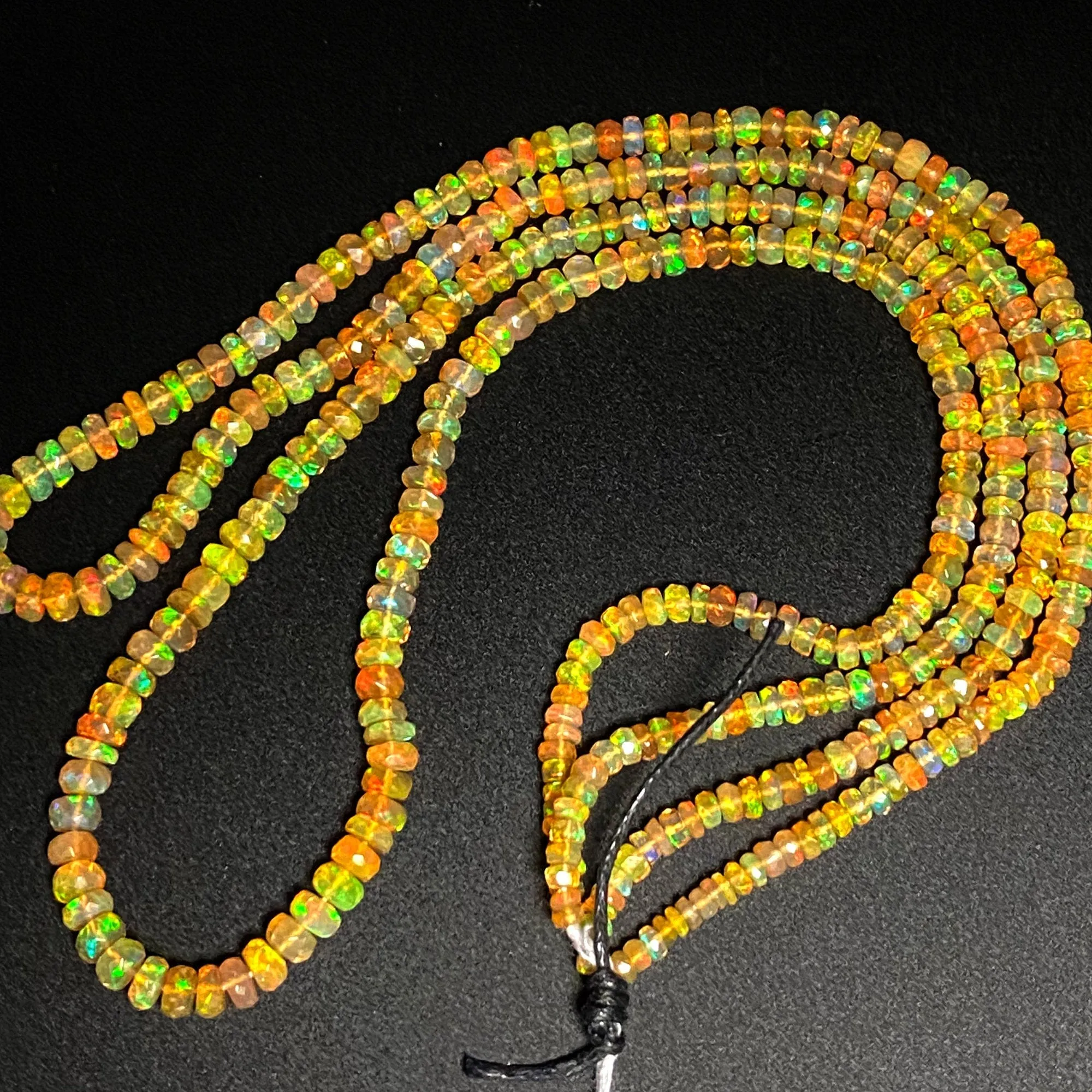 AAA Ethiopian Opal Faceted Rondelle Beads Graduating 3.5mm 5mm Super Flashy Fiery Rainbow Honey Amber Orange 16.5" Strand