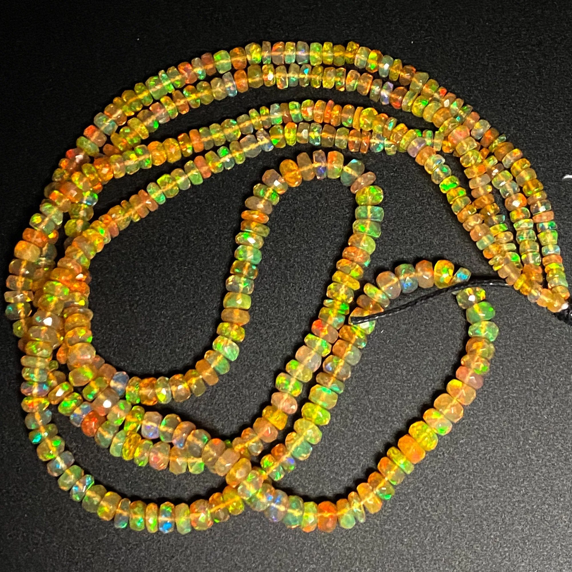 AAA Ethiopian Opal Faceted Rondelle Beads Graduating 3.5mm 5mm Super Flashy Fiery Rainbow Honey Amber Orange 16.5" Strand