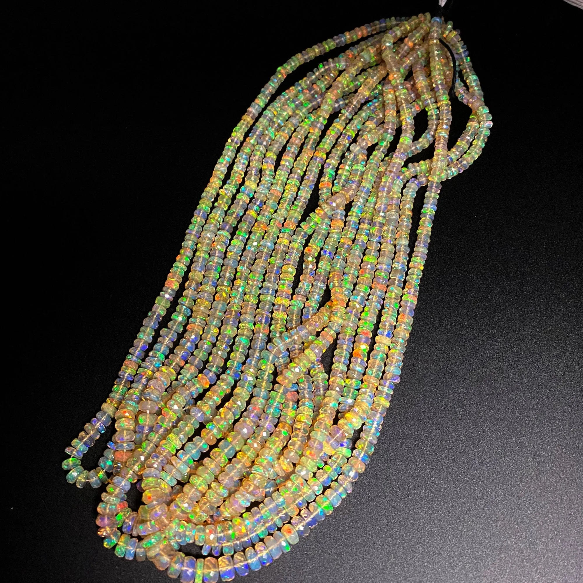 AAA Ethiopian Opal Faceted Rondelle Beads Graduating 4mm 5mm 6mm Super Flashy Fiery Rainbow Orange Yellow 16.5" Strand