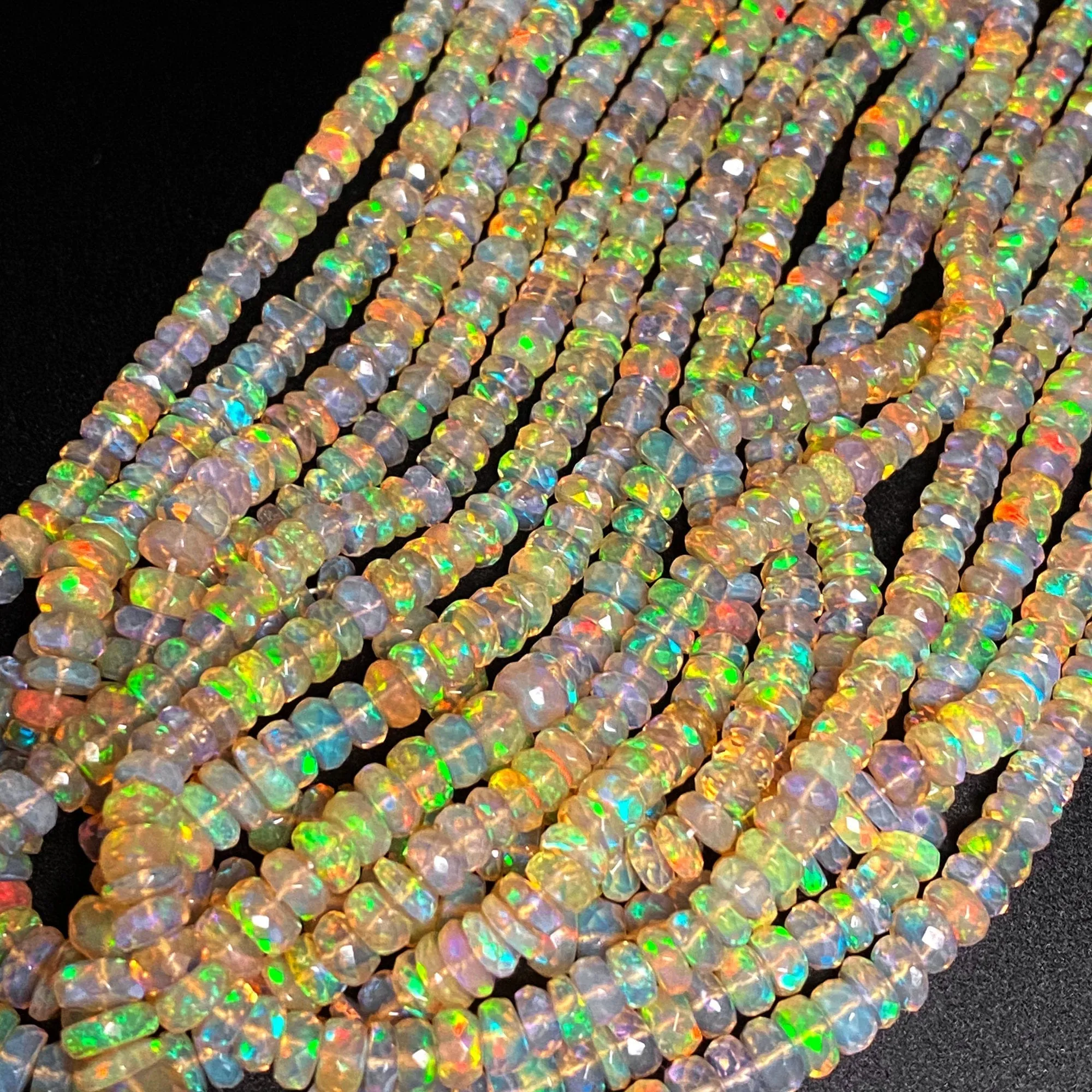 AAA Ethiopian Opal Faceted Rondelle Beads Graduating 4mm 5mm 6mm Super Flashy Fiery Rainbow Orange Yellow 16.5" Strand