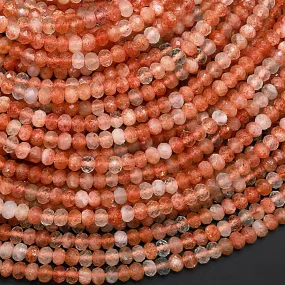 AAA Faceted Natural Arusha Sunstone Rondelle Beads 3mm 4mm Sparkling Micro Diamond Cut Gemstone 15.5" Strand