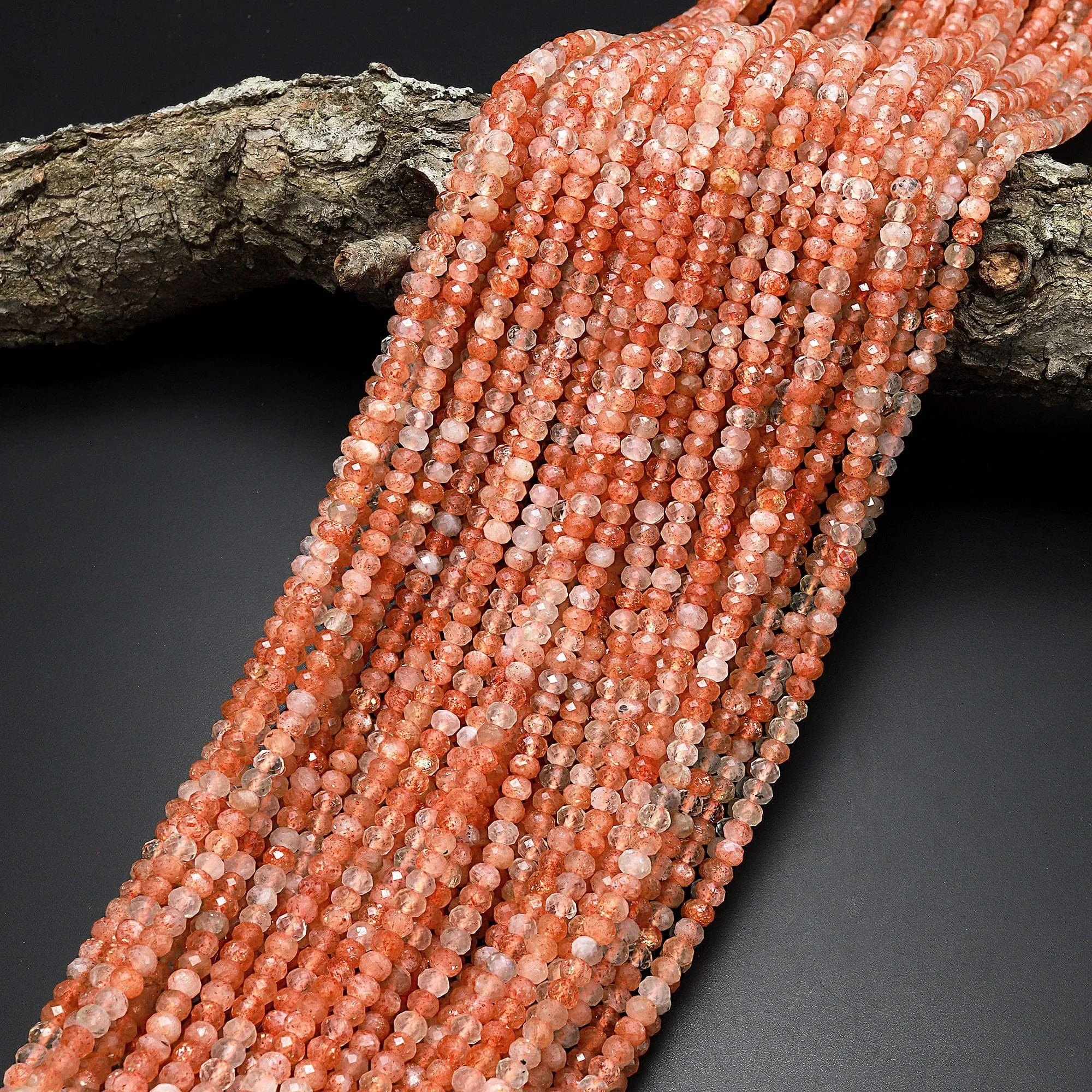 AAA Faceted Natural Arusha Sunstone Rondelle Beads 3mm 4mm Sparkling Micro Diamond Cut Gemstone 15.5" Strand