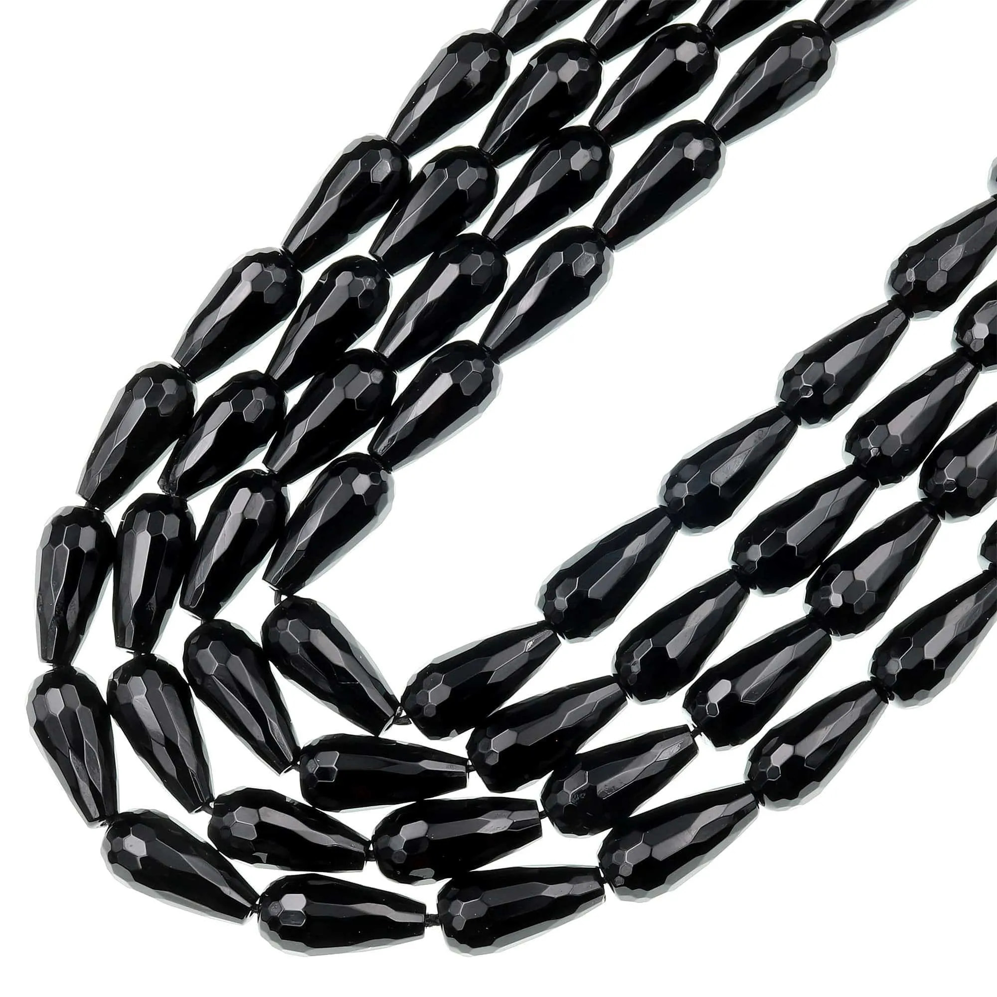 AAA Faceted Natural Black Onyx Teardrop Beads Good For Earrings Natural Black Gemstones 15.5" Strand